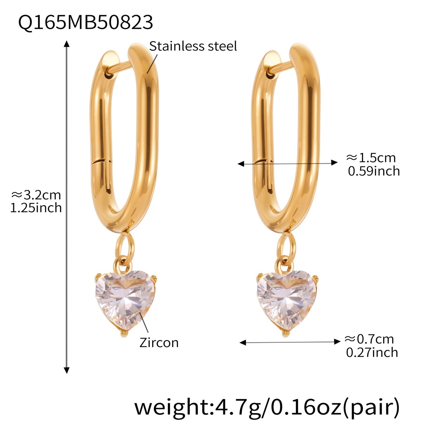 B廠【Q150】ins小眾設計感愛心鋯石吊墜耳環不鏽鋼鍍18k真金耳環不掉色 25.08-5
