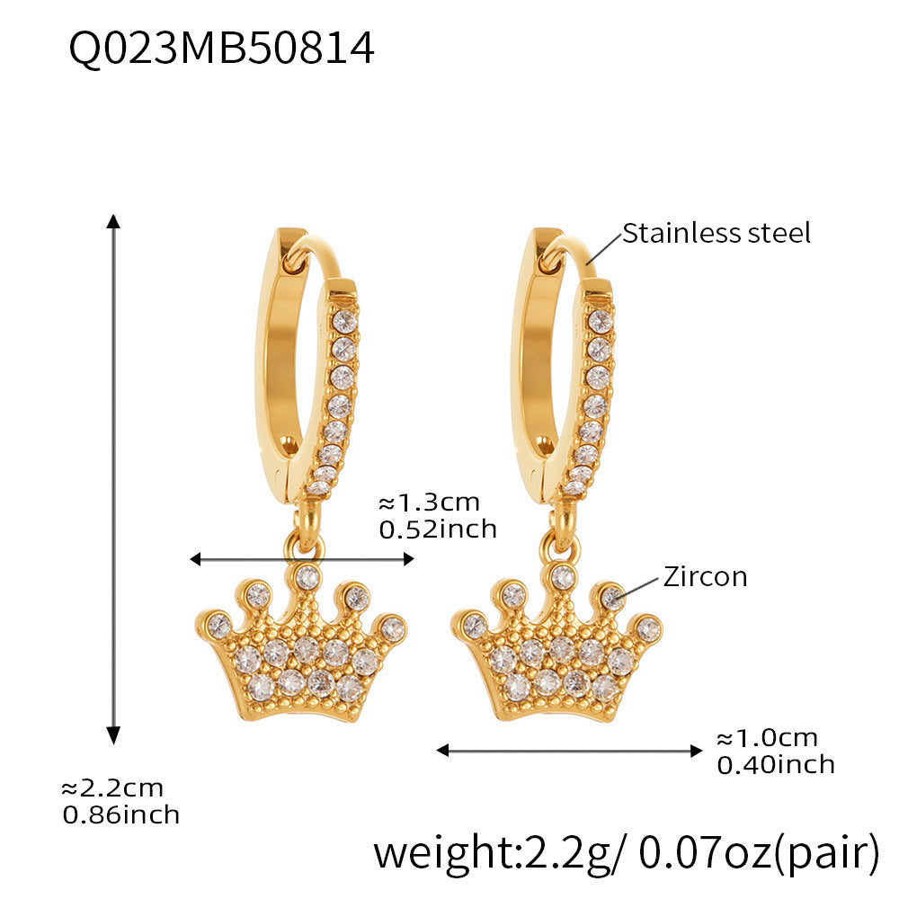 B廠【Q021】歐美飾品不鏽鋼U形皇冠鑲鋯石耳環鍍18k真金時尚耳環不掉色 25.08-5