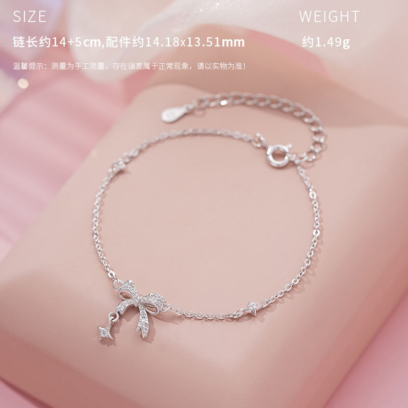 E廠【YC2735N】S999足銀甜美風蝴蝶結鋯石項鍊 24.12-4