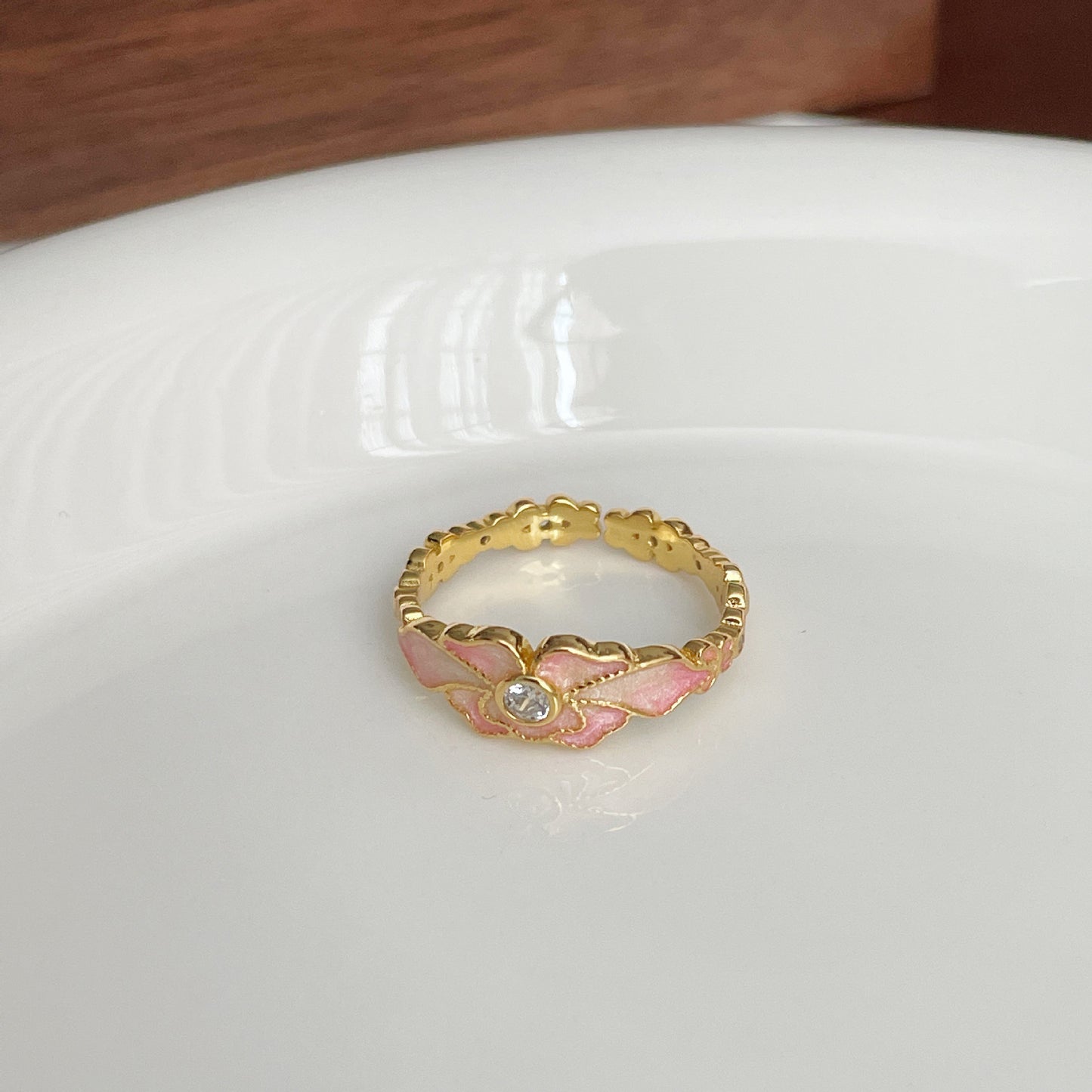 F廠【DQ8417R】S925純銀復古中式逃之夭夭戒指女溫柔氣質漸變桃花甜美食指戒 25.03-3