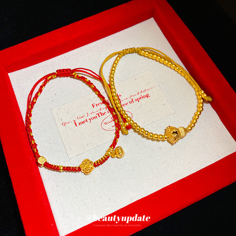 A廠【HB3369】沙金花朵南瓜新年紅繩手鍊輕奢高級感百搭手繩手環時尚氣質手飾 25.01-2