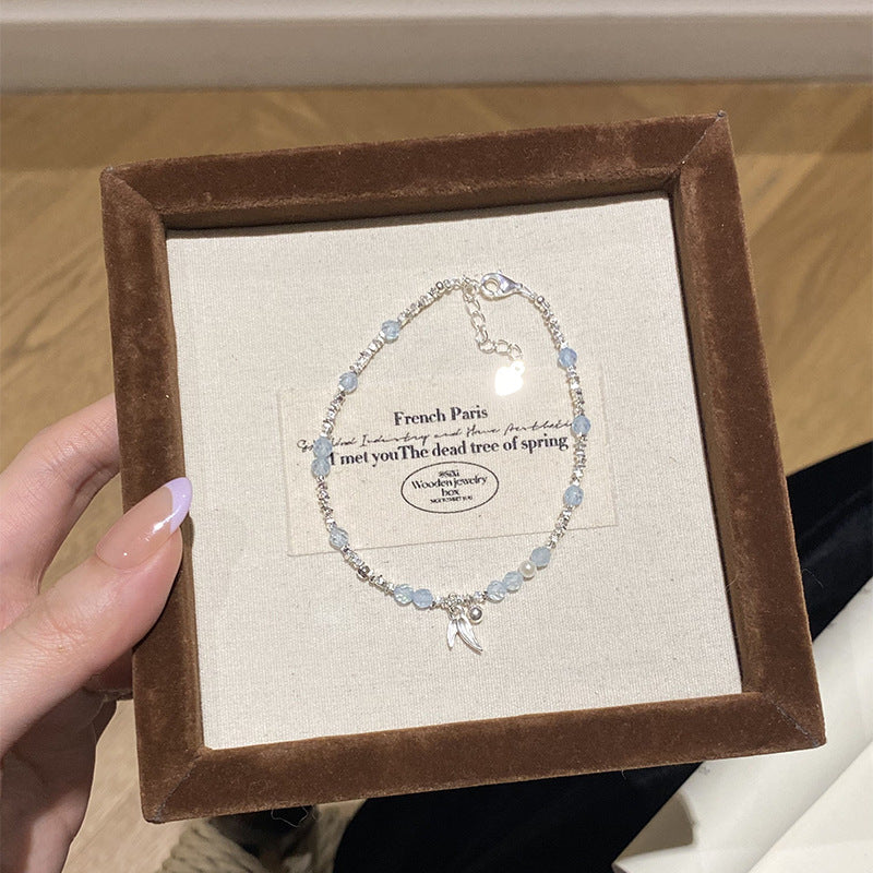 F廠【DQ1097S】實拍輕奢小眾天然海藍寶手鍊S925銀碎銀子水晶手環女夏季手飾 25.03-3