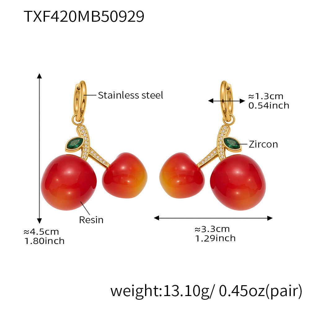 B廠【TXP426】百搭氛圍感樹脂鋯石櫻桃吊墜項鍊耳環跨境小眾氣質首飾套裝
25.10-2