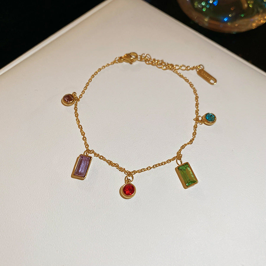 A廠【TB33】彩色鈦鋼鋯石幾何愛心手鍊歐美小眾設計手環輕奢高級感氣質手飾女 25.06-1