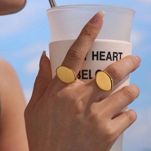 B廠【A723】歐美marka幾何橢圓片開口調節戒指不銹鋼金屬感食指戒飾品 25.05-1