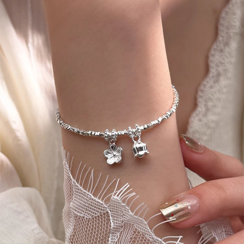 F廠【DQ0419S】S925純銀新中式鈴蘭花手鍊女輕奢小眾碎銀子簡約簡約手環手飾 25.07-4