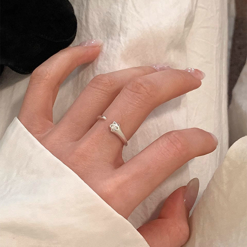 F廠【DQ8333R】S925純銀可愛甜美小貓爪戒指女簡約精緻鑲鑽貓爪啞光開口指環 25.05-2