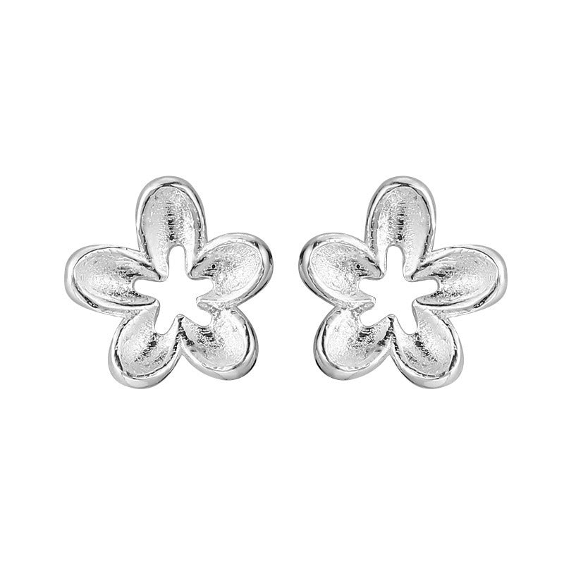 F廠【DQ10107E】S925純銀簡約小清新花朵耳環女精緻鏤空小花亮銀色迷你耳飾潮 25.04-3