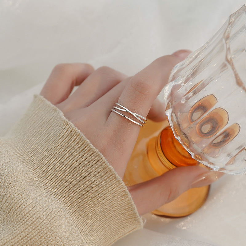 E廠【YC3147R】S925純銀氣質簡約交叉戒指女設計感個性韓式新款開口指環 25.03-2