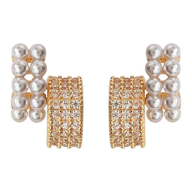 C廠【3637】微鑲鋯石時尚通勤高級感輕奢風鍍14K幾何立體銀針耳環 24.03-2