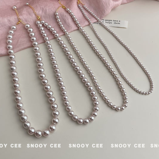 C廠【6710】曼塔玫瑰色玻璃高品質珍珠項鍊爆款新款甜美通勤百搭鍍真金項鍊女
 25.09-1