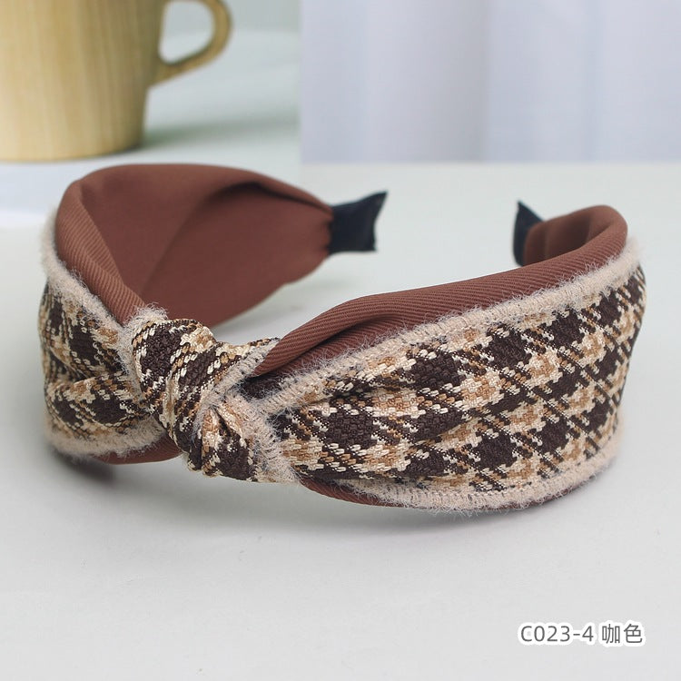 D廠【C023】輕奢小香風韓版髮飾新款時尚格紋布藝打結頭箍氣質百搭寬邊髮箍 24.03-1「D廠-單筆結帳需滿,NT$600出貨(不含運費)」