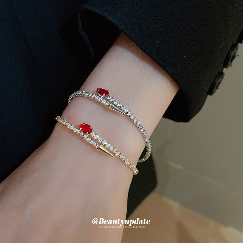 A廠【HB3278】鋯石蛇形錐子開口手鐲女小眾時尚輕奢氣質手環簡約百搭高級感手飾 24.11-4