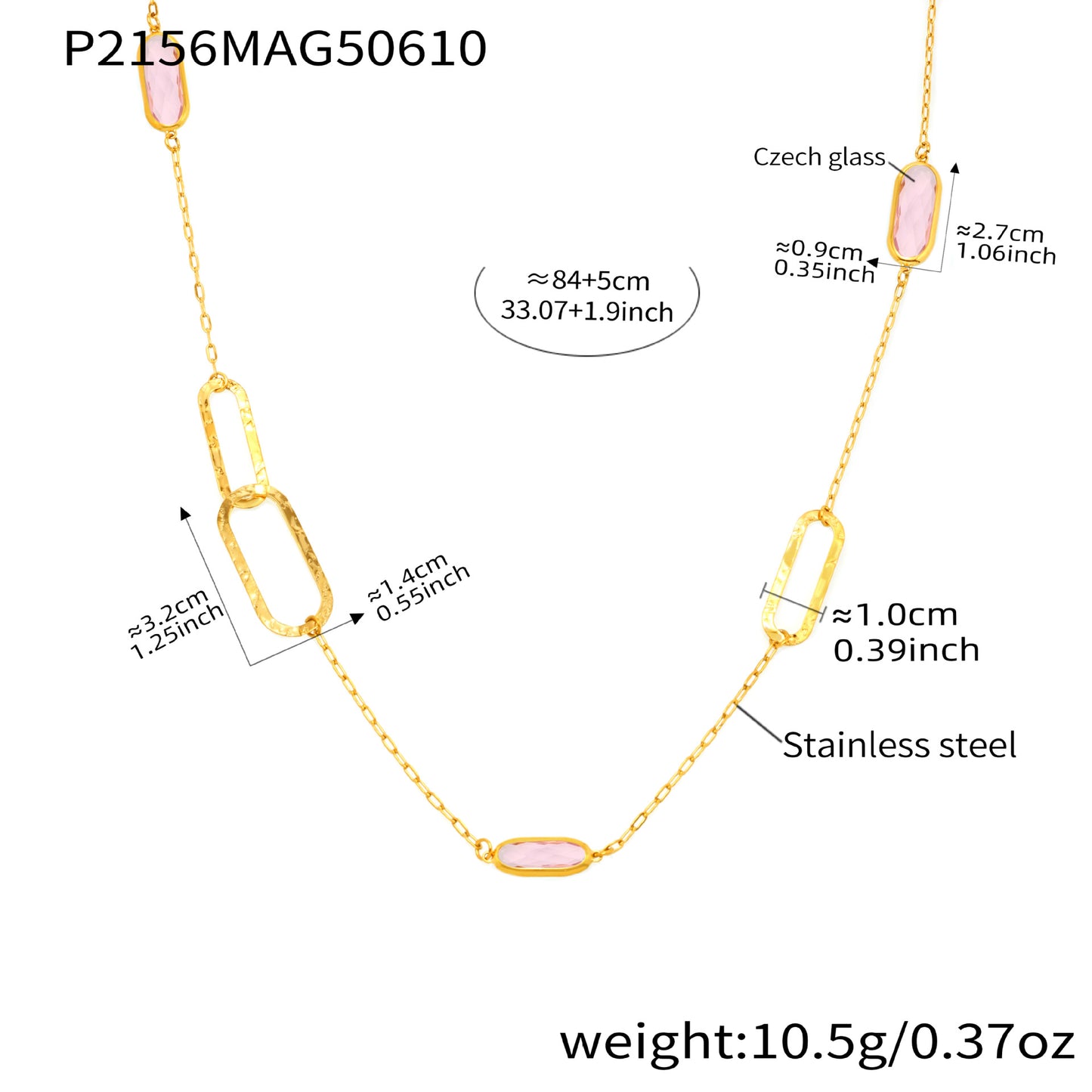B廠【P2156】歐美時尚雙款式戴切面玻璃石項鍊不鏽鋼材質18k真金飾品 25.06-3