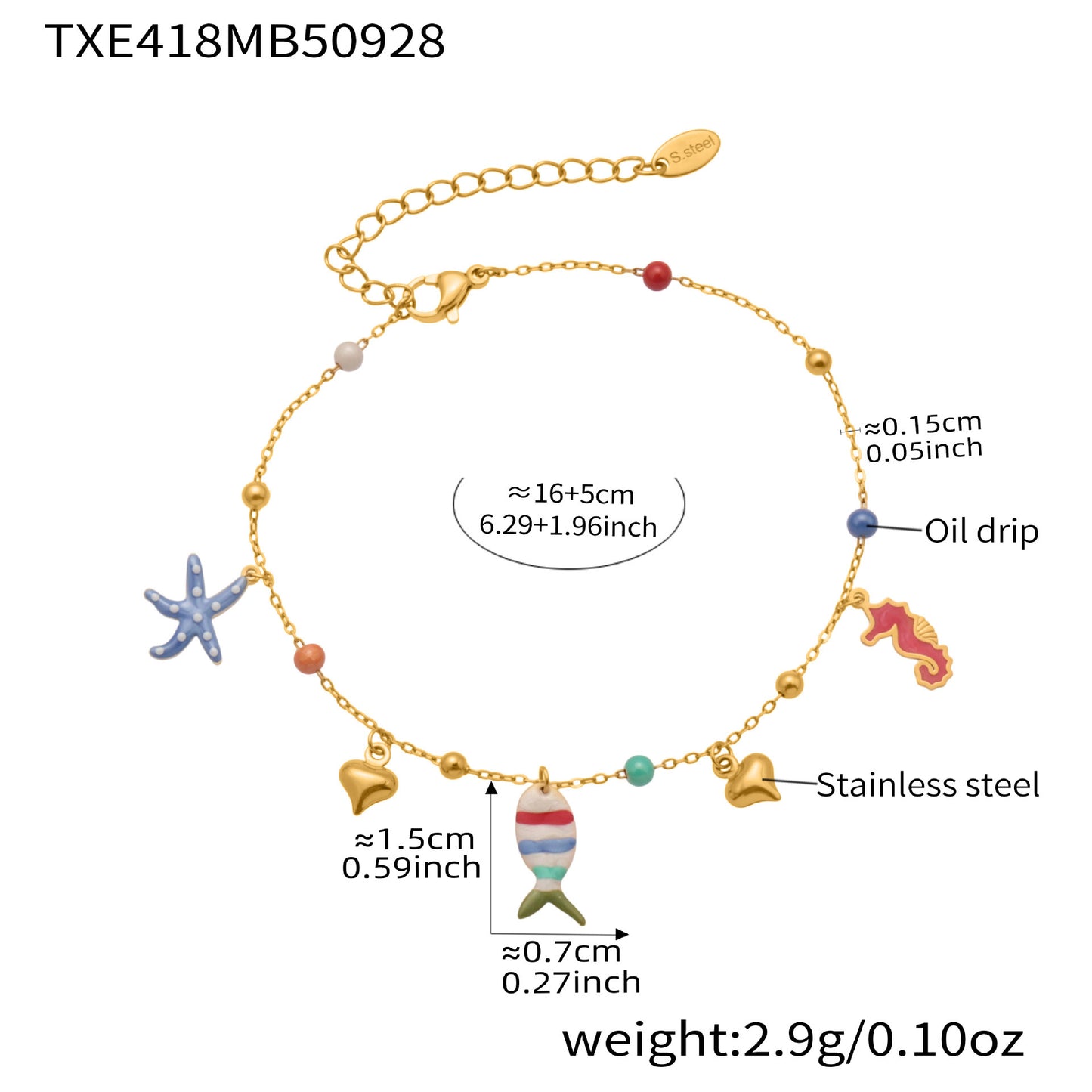 B廠【TXP418】不鏽鋼DIY多配件小丑魚滴油吊墜項鍊手鍊腳鍊腳套組鍍18k真金
25.10-2
