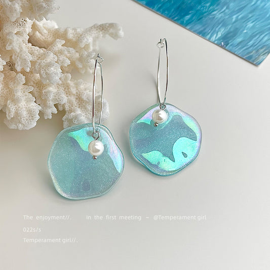 C廠【5903】海洋系度假風炫彩亞克力片圓形幾何甜美少女心寫真耳飾耳環女 25.05-1