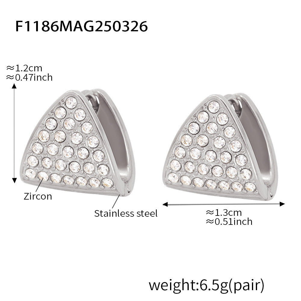 B廠【F1186】簡約創意三角鋯石滿天星耳環時尚通勤不鏽鋼保色耳扣熱銷款 25.04-1