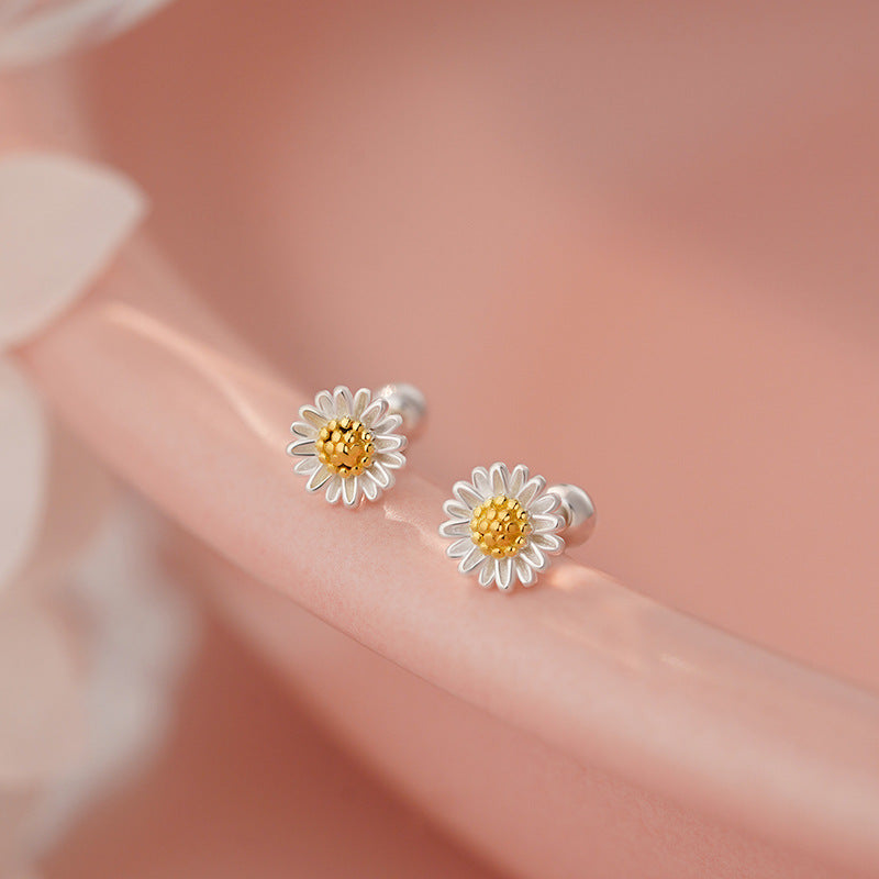 E廠【YC9522E】S999足銀文藝菊花螺絲耳環清新優雅精緻韓風精美小眾耳飾 25.06-3