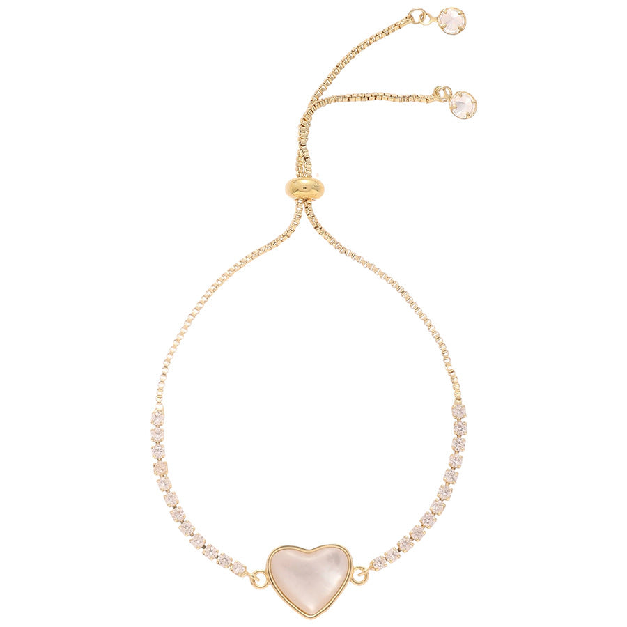 A廠【HB3689】真金電鍍鋯石貝母愛心可調手鍊輕奢高級感簡約優雅手環氣質手飾 25.04-3