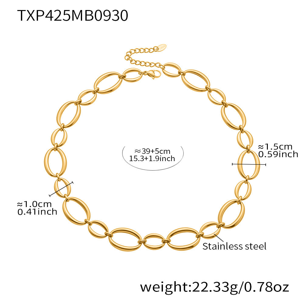B廠【TXP425】 不銹鋼大小橢圓拼接項鍊手鍊 鍍18k金拼色ins誇張首飾套裝
25.10-2