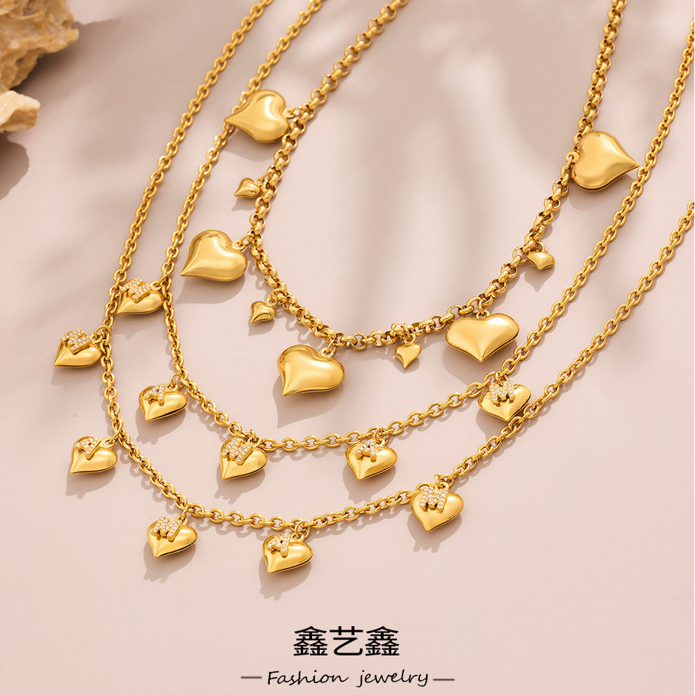 B廠【P1295】超閃5A鋯石字母愛心項鍊跨國時尚新款飾品不鏽鋼材質不掉色 25.08-1