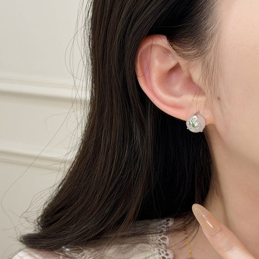 E廠【XDQ10125E】新中式四葉草設計感925純銀白玉髓耳環女輕奢高級感耳環 26.04-4
