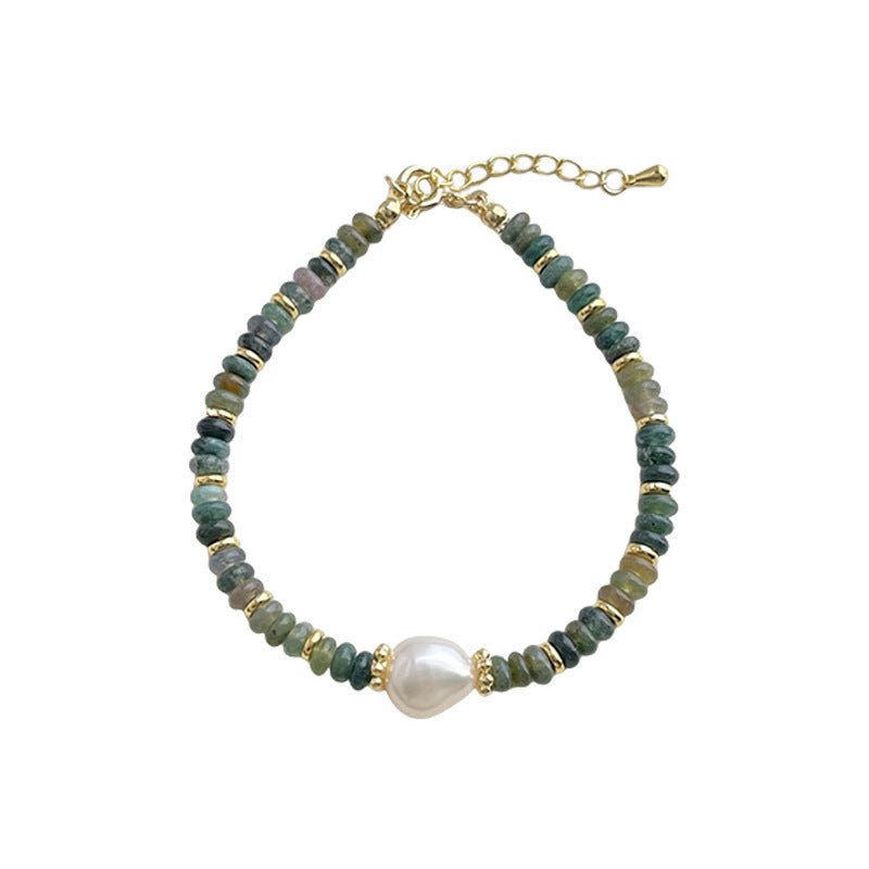 C廠【S201】天然石印度瑪瑙淡水珍珠文藝復古民族風手工藝設計師款手鍊手飾 25.03-4