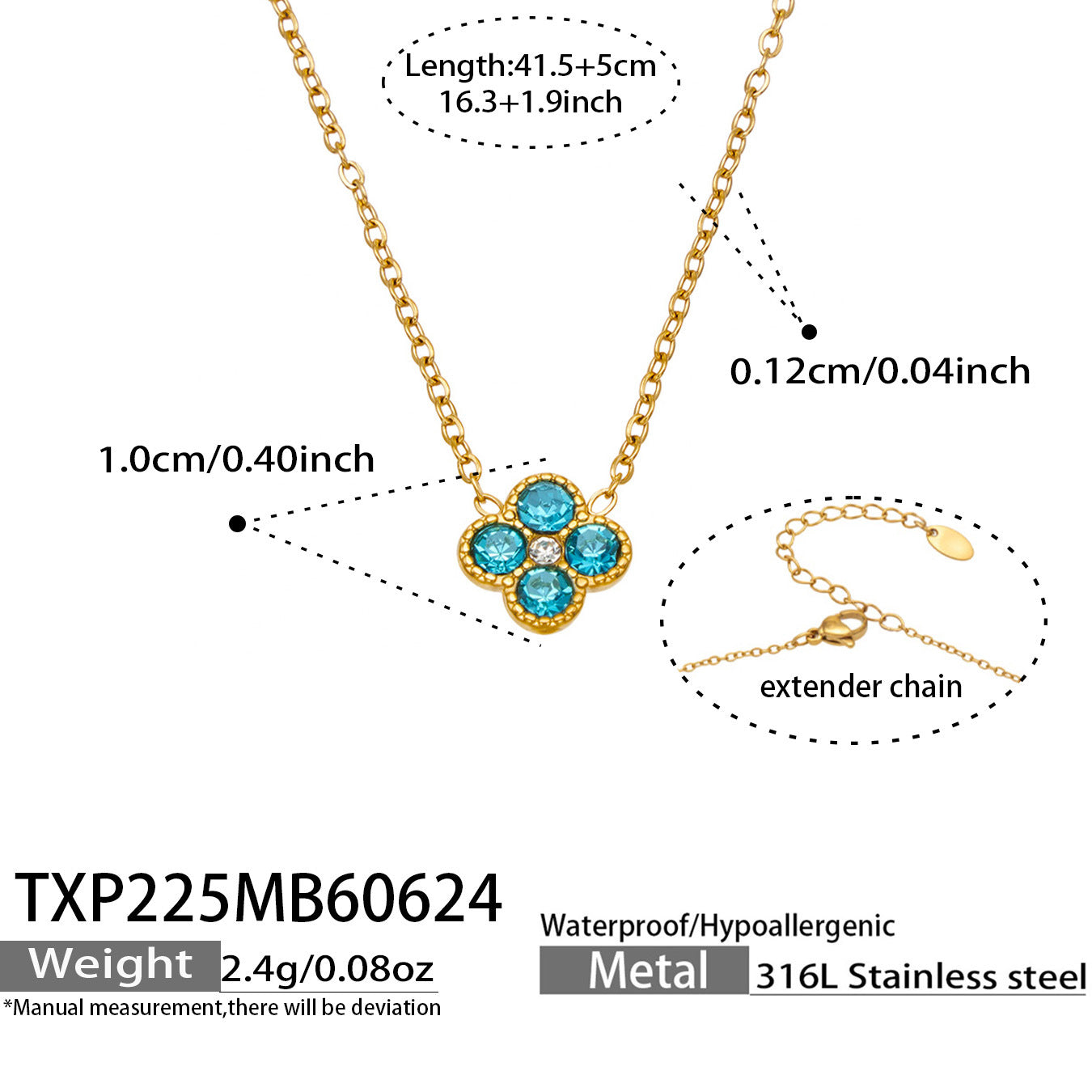 B廠【TXP225】跨境時尚花朵鑲水鑽耳釘ins小眾精緻女士項鍊首飾套裝不銹鋼飾品 26.07-1