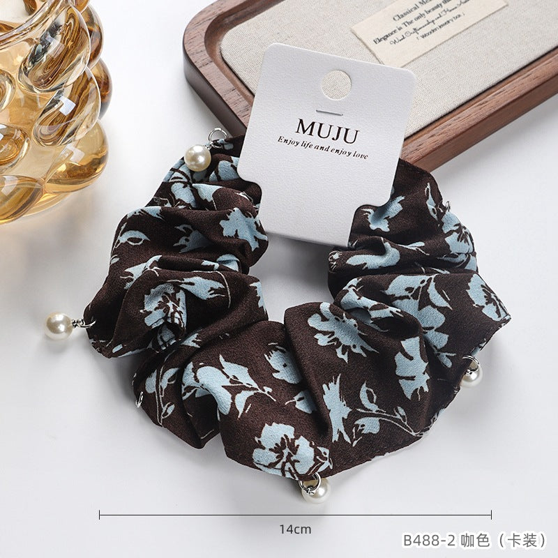 D廠【B488】卡裝髮圈高級感珍珠大腸圈髮繩氣質蘭花頭繩女網紅馬尾皮筋髮飾
 25.10-5「D廠-單筆結帳需滿,NT$600出貨(不含運費)」