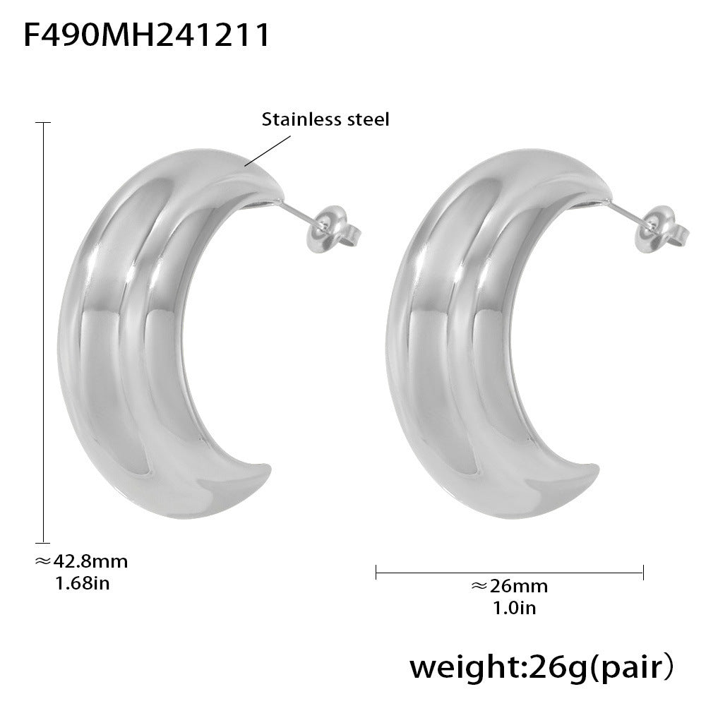 B廠【F490】不鏽鋼C型熱銷重工高光質感耳環耳環PVD電鍍歐美風耳飾 24.12-3