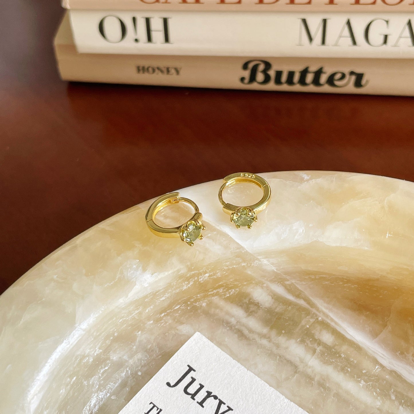 F廠【DQ10502E】S925純銀小眾設計單鑽耳扣女韓系簡約橄欖綠耳環清新氣質耳飾 25.05-3