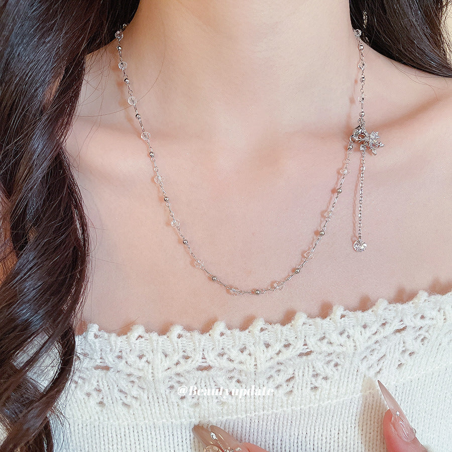 A廠【HN10374】超閃鋯石雪花玻璃珠串珠項鍊時尚優雅氣質鎖骨鏈輕奢高級感項圈女
 25.10-4