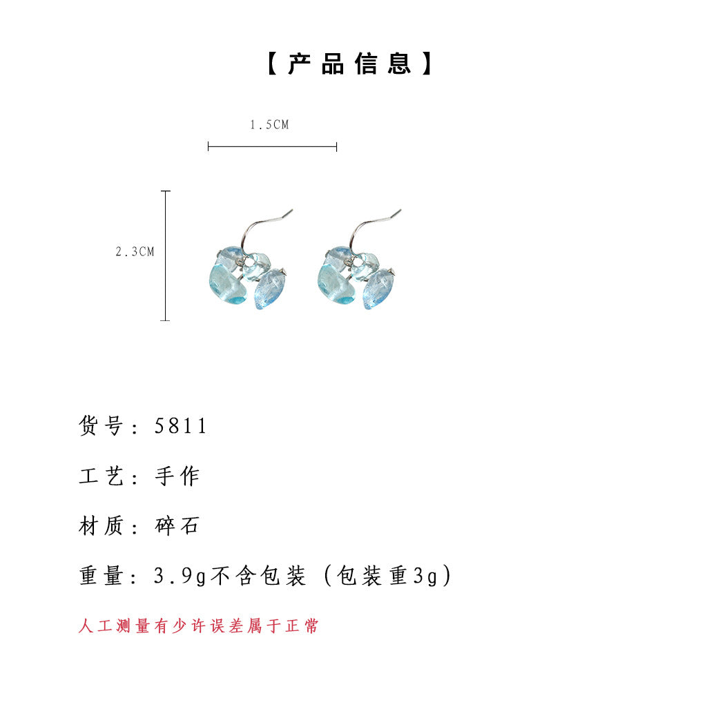 C廠【5811】夏日新款原創手工設計感海藍寶色碎石ins小眾耳環耳環女飾品 25.04-1
