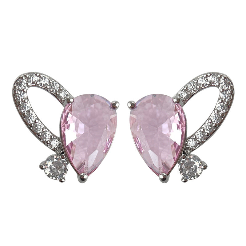 C廠【4389】原創設計~微鑲鋯石不規則個性甜酷風ins小眾設計銀針愛心耳環 24.06-4