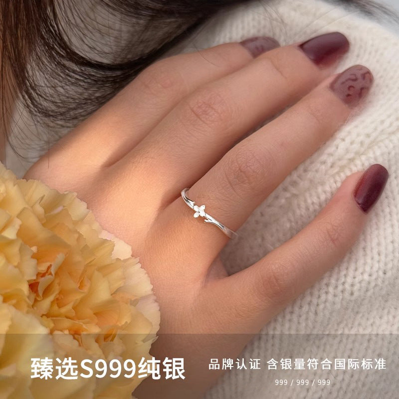 F廠【DQ8421R】足銀999簡約小清新丁香花戒指女ins精緻小眾花朵純銀開口指環 25.06-1