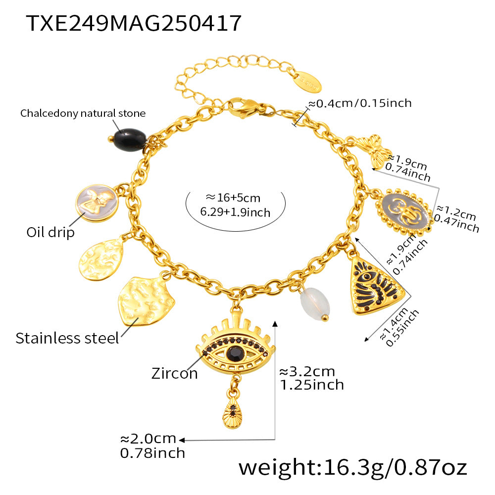 B廠【TXP249】歐美不銹鋼惡魔之眼鑲鋯石多配件天然石吊墜項鍊手鍊套裝女 25.04-4