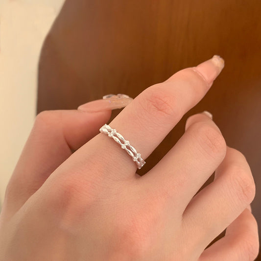 F廠【DQ8848R】S999純銀時尚輕奢雙層鋯石戒指女溫柔高級感疊戴開口食指戒潮
 25.10-1