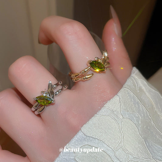 A廠【HR2526】不規則鋯石竹節水滴開口戒指復古精緻百搭食指戒輕奢高級感指環女 25.05-1