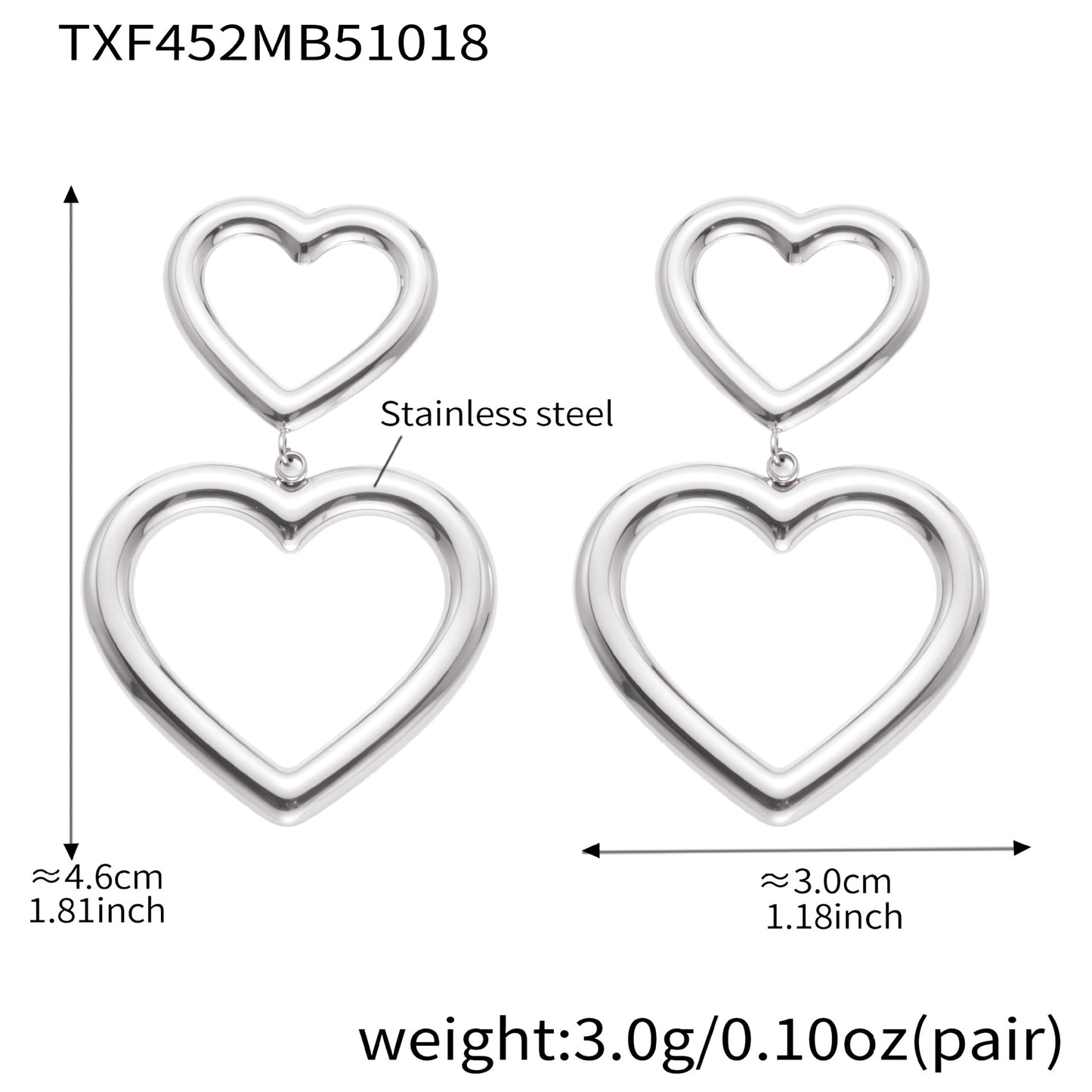 B廠【TXP452】不銹鋼幾何愛心項鍊手鍊耳環 鍍18k金個性誇張珠寶首飾套裝
 25.10-4