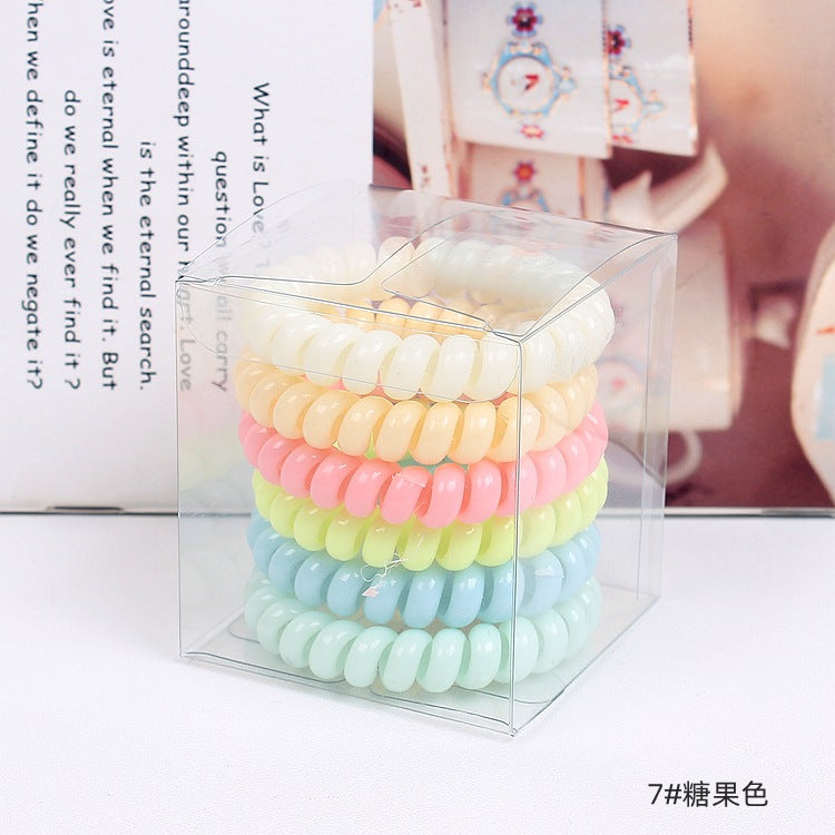 D廠【A21】跨國時尚髮飾基本款大號電話線髮圈6條盒裝頭繩洗漱紮馬尾皮筋 24.03-1「D廠-單筆結帳需滿,NT$600出貨(不含運費)」