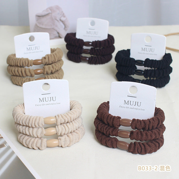 D廠【B033】高彈性加粗小腸髮圈時尚3條卡裝吊牌髮繩簡約奶茶咖色系馬尾頭繩 24.03-2「D廠-單筆結帳需滿,NT$600出貨(不含運費)」