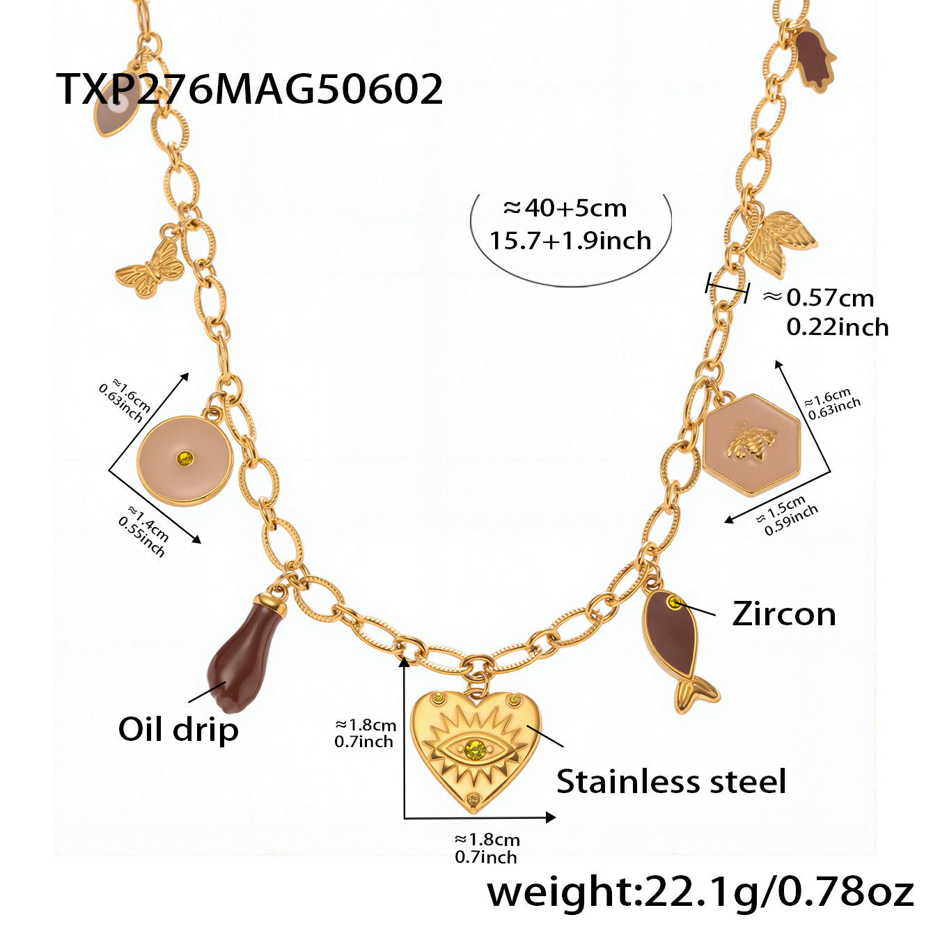 B廠【TXP276】歐美飾品不銹鋼批花紋鏈紅色愛心滴油DIY多配件手鍊項鍊女 25.06-1