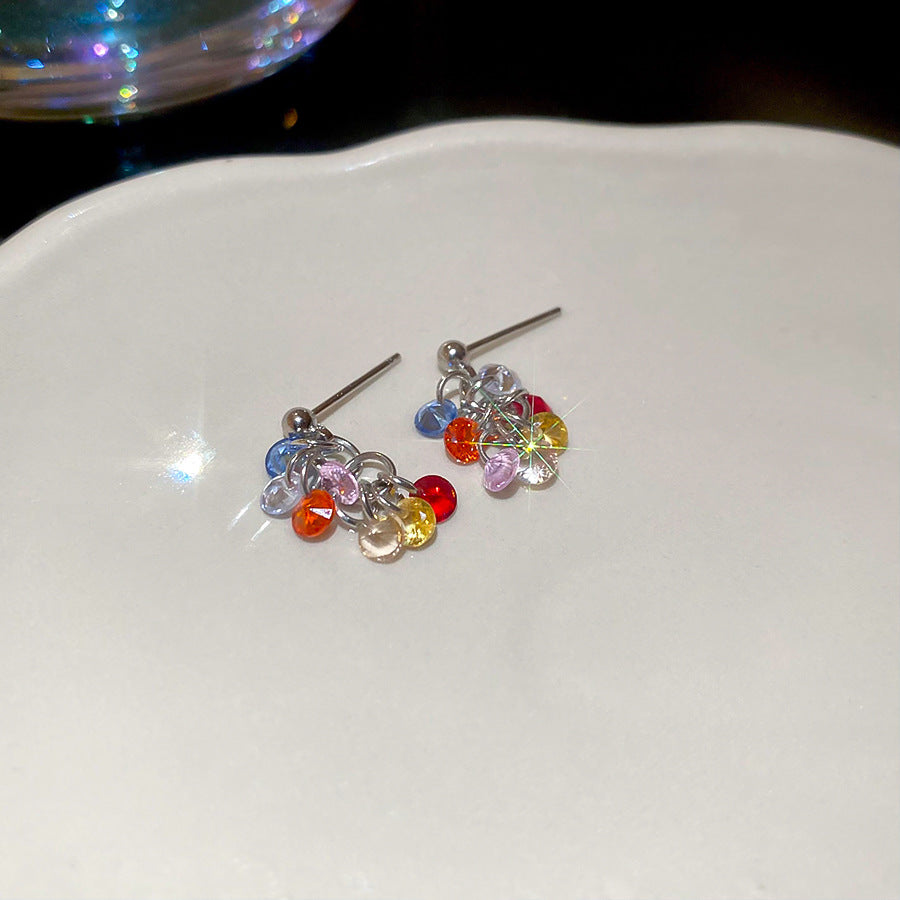 A廠【HE26357】925銀針彩色玻璃珠流蘇耳環森系甜美簡約耳環精緻百搭耳飾設計感小眾 25.05-2
