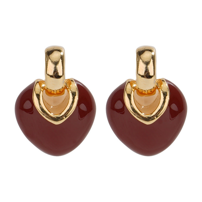 F廠【SE2414】S925銀小眾設計感琺瑯愛心耳環女簡約復古時髦氣質耳飾品 25.05-5