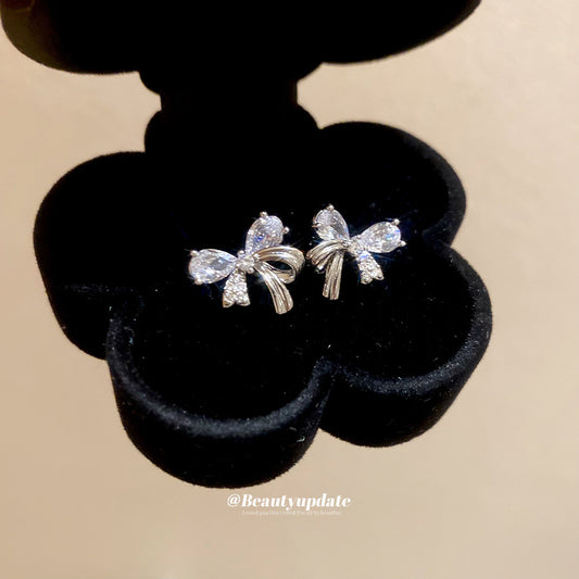 A廠【HE27341】925銀針鋯石蝴蝶結耳環百搭耳環輕奢高級感時尚氣質耳環設計感小眾女 25.06-3