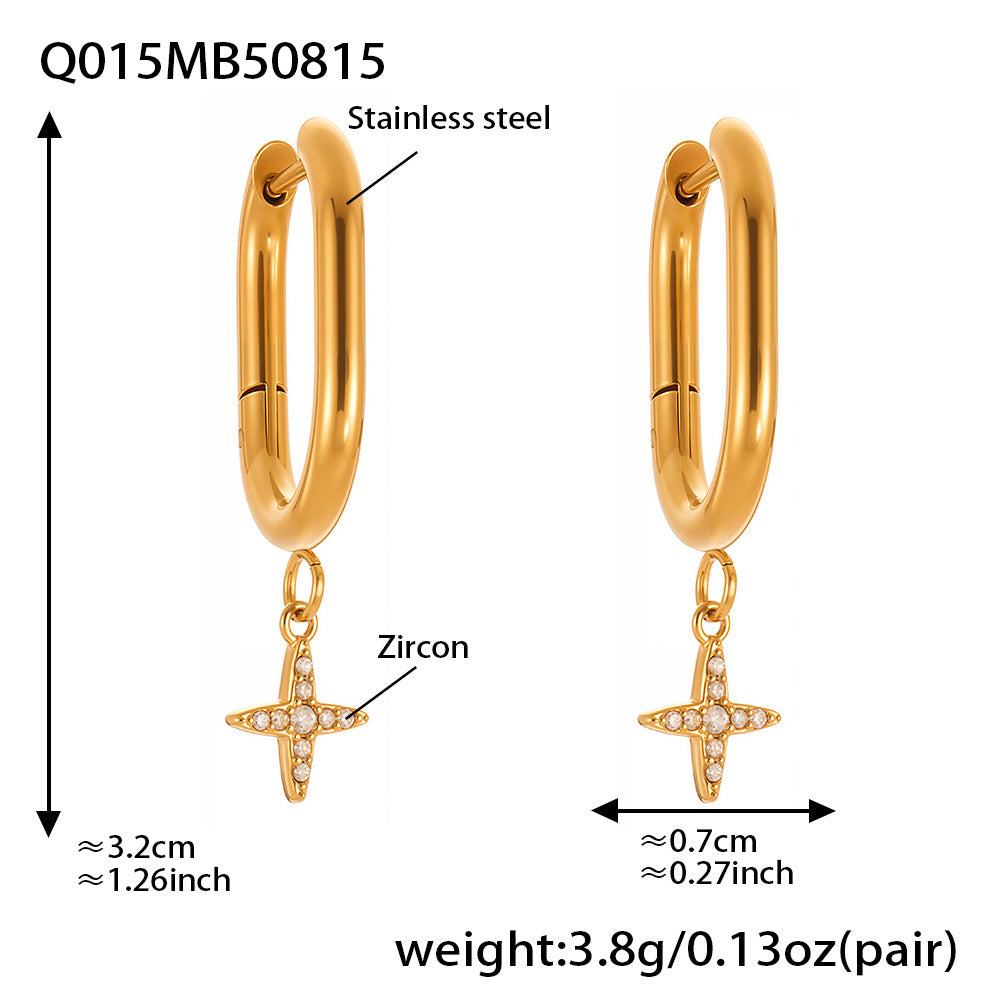 B廠【Q015】不鏽鋼超閃5A鋯石十字架耳環跨國簡約輕奢風耳環鍍18k真金 25.08-5