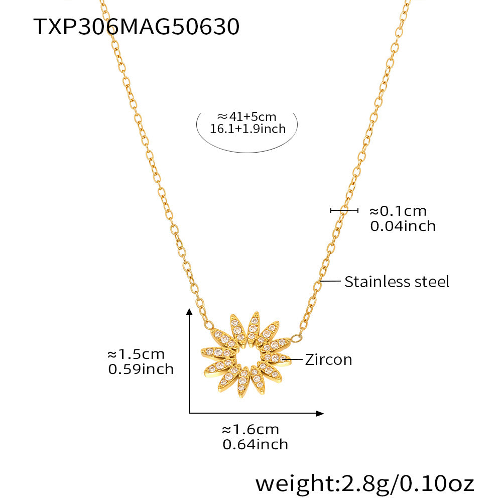 B廠【TXP306】超閃5A鋯石小鑽太陽花手鍊項鍊戒指組不銹鋼材質18k鍍金 25.07-2