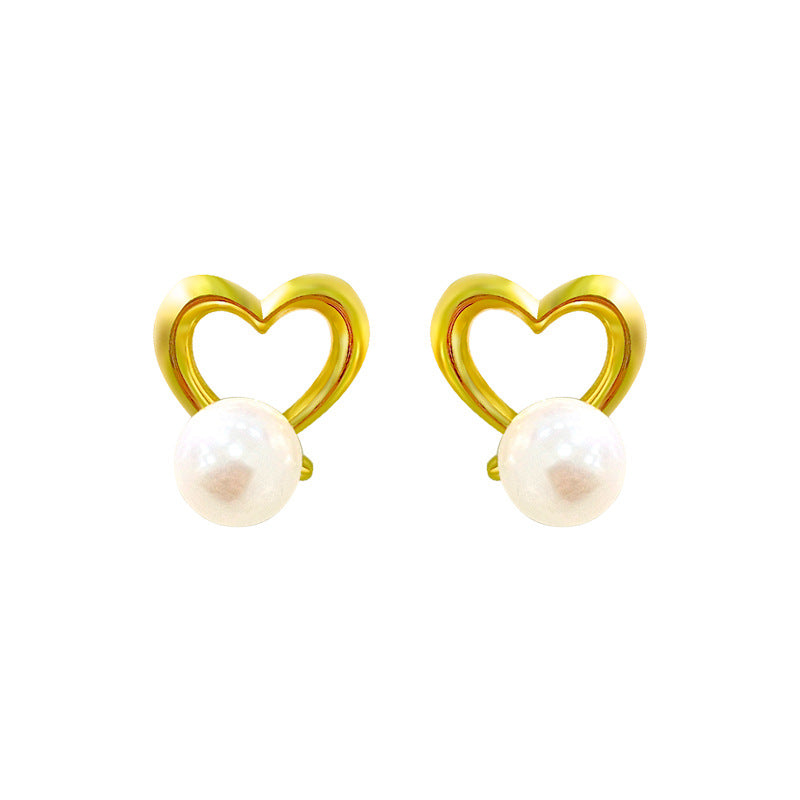 E廠【YC7845E】S925純銀甜鏤空愛心珍珠耳環女輕奢氣質精緻耳環耳環 24.02-3