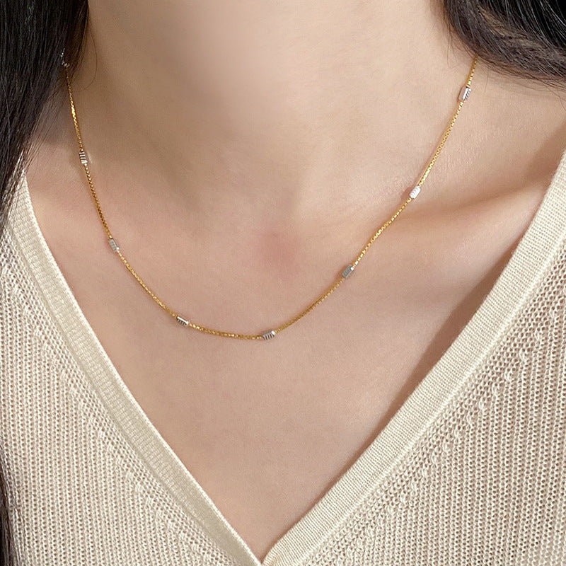 F廠【DQ0345N】電鍍S925純銀項鍊女隔珠裸鍊小眾設計簡約百搭飾品 25.03-4