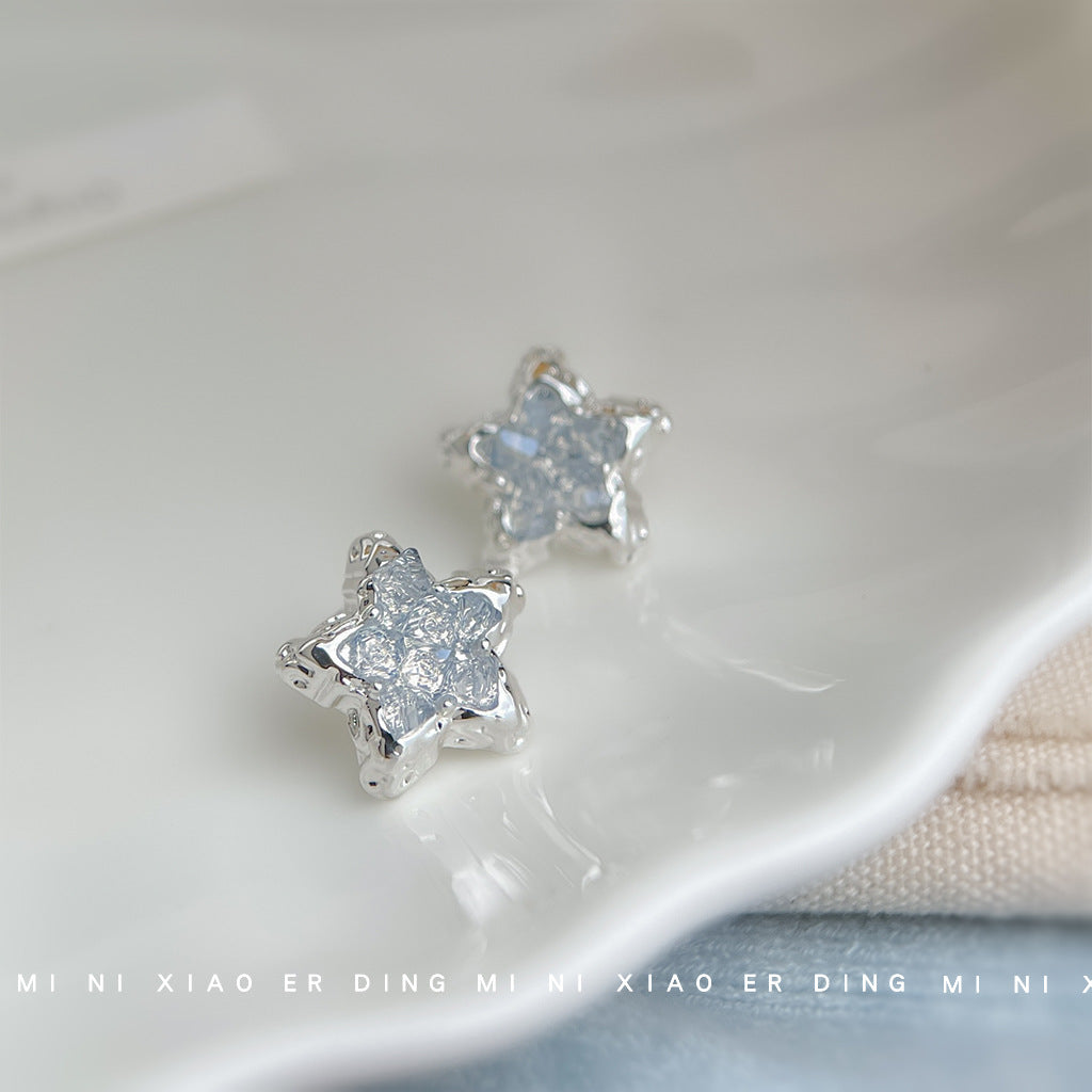 C廠【6139】藍色冰晶~清新甜美五角星925銀針液態耳環女氣質優雅夏日爆款耳飾 25.05-5